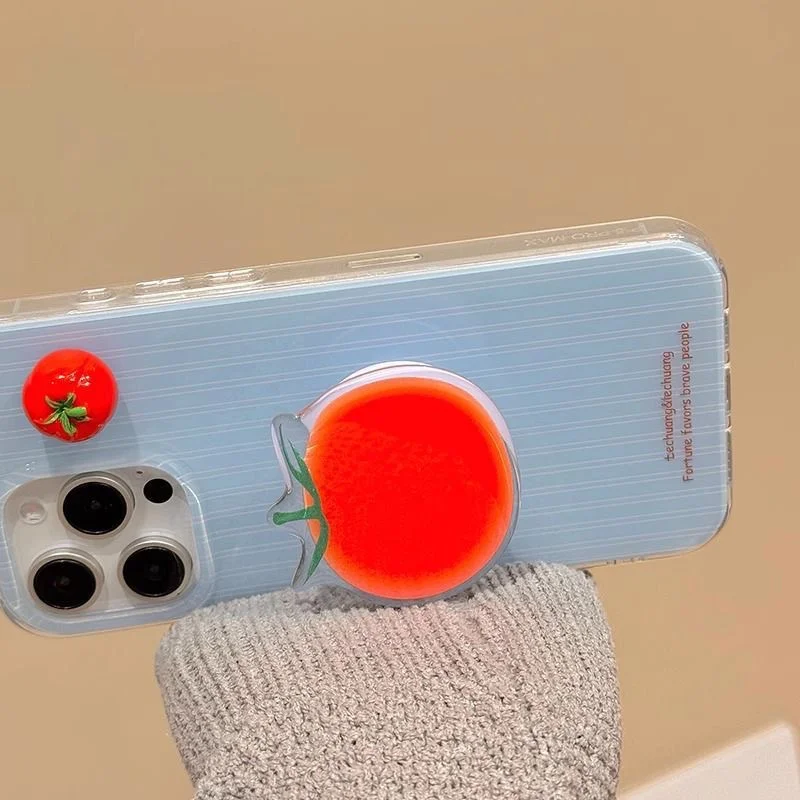 Transparente IND-Handyhülle mit großem Loch und blauem 3D-Tomatengewebe, inklusive Tomatenhalterung, für iPhone 11 12 13 14 15 16 17 18 Pro Max – Detail 4