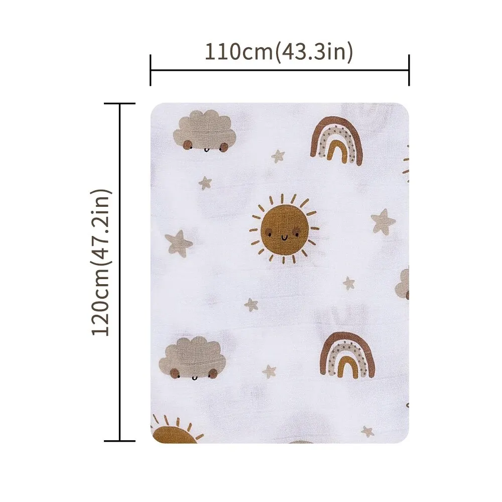 120x110cm Bamboo Cotton Baby Muslin Swaddle Blanket Cute Soft Print Baby Towel Wrap