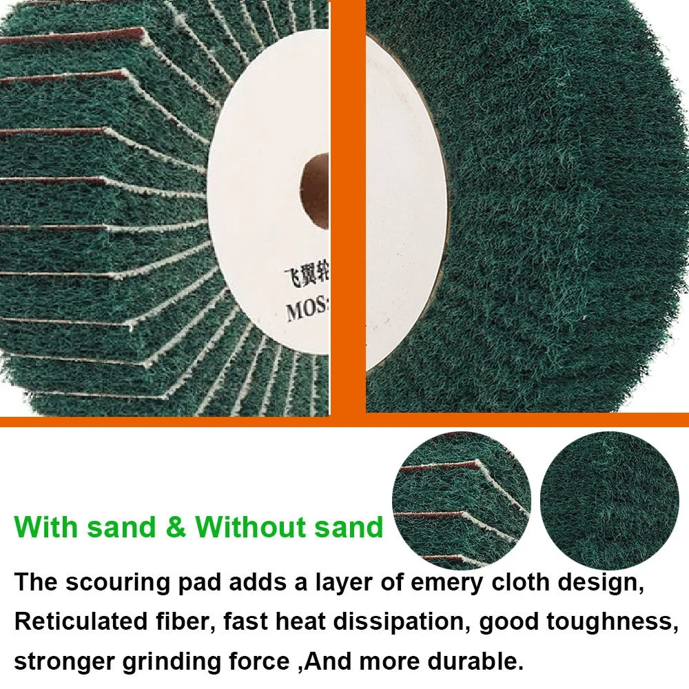 100/125/150/200/250/300 ミリメートル不織布研磨フラップホイールグリーンナイロン繊維研磨バフホイールディスク 20 ミリメートルボア 1 ''厚さ