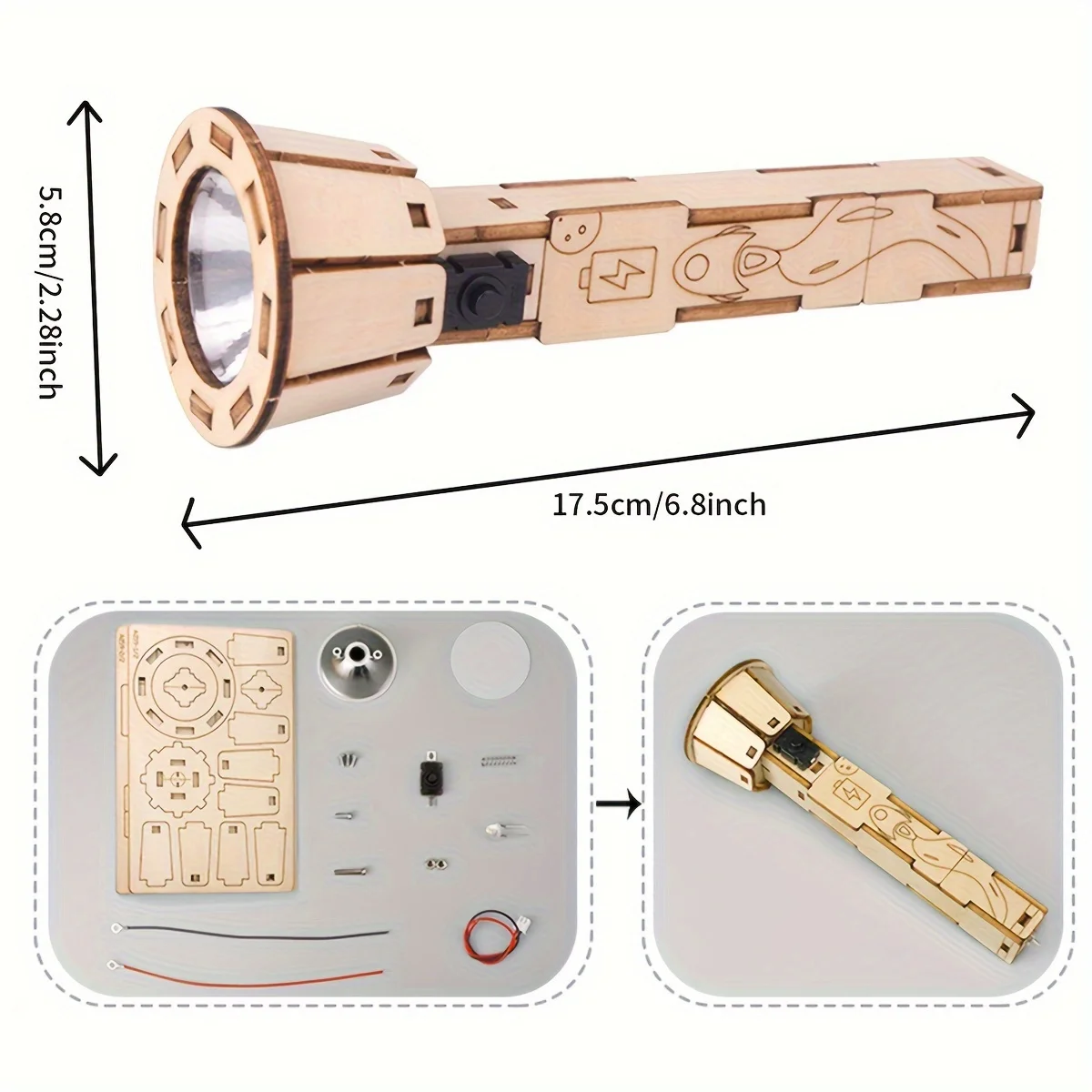 أطقم نماذج مصباح يدوي خشبي ثلاثي الأبعاد، مجموعة إنتاج صغيرة يمكنك صنعها بنفسك لتجارب علوم الفيزياء