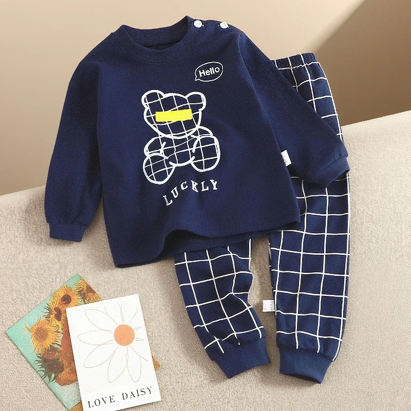 

Kids Cotton Set Spring Autumn New 2-Piece Little Bear Pajamas Long Sleeve Top Pants Children Boy Girls Cute Cartoon Baby Suits
