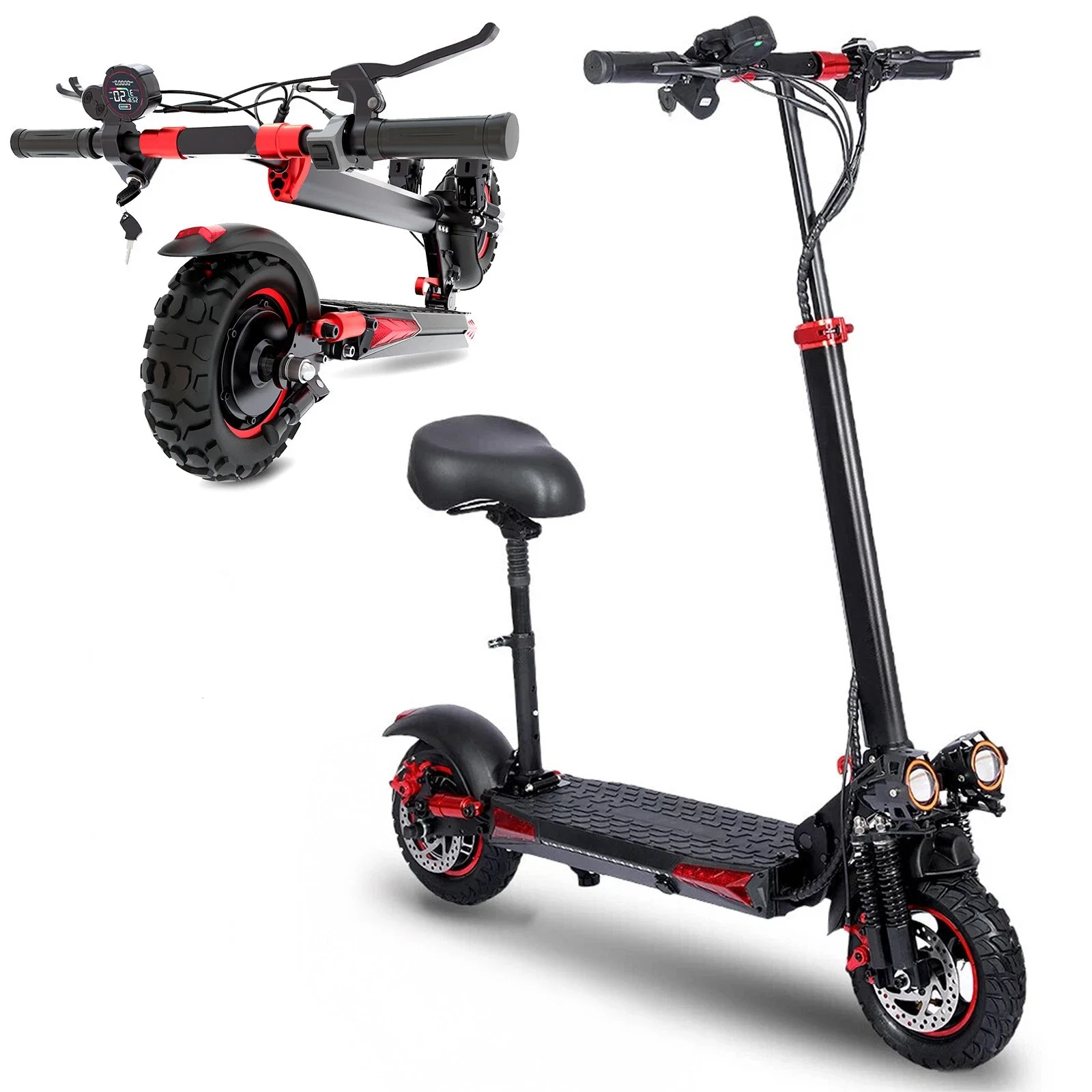 Scooter électrique pour adultes, 31mph, suspension complète, double frein à disque, longue portée, siège amovible, pliable, cadeau de noël