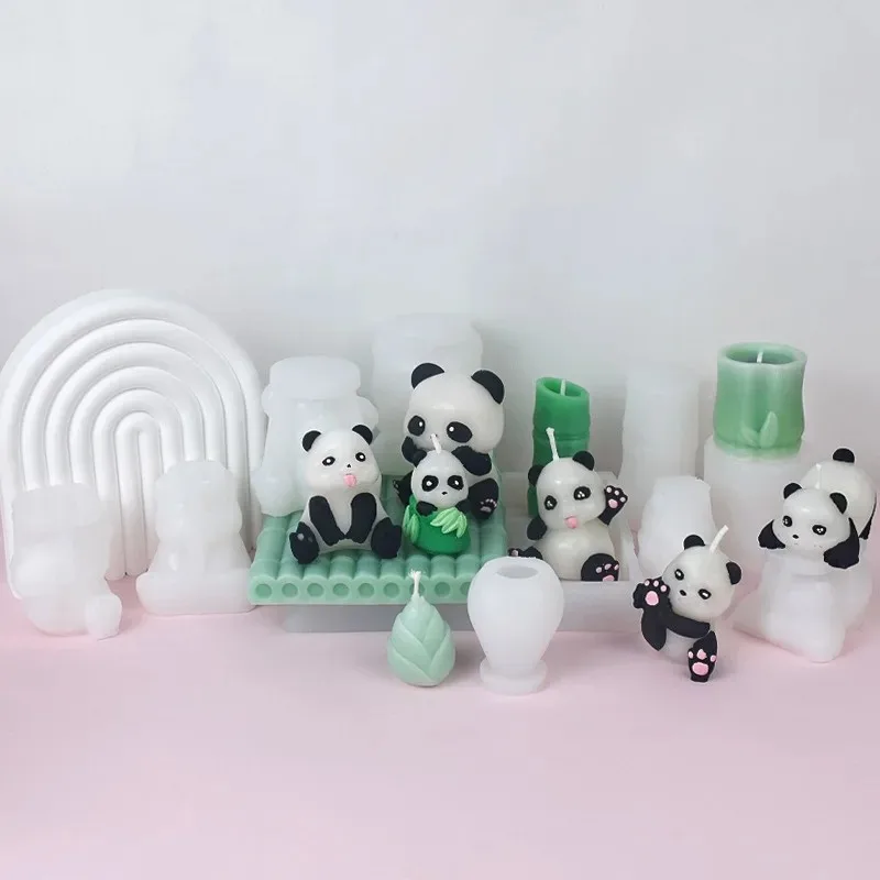 Diy Cute 3d Panda Silicone Mold Scented Candle Gypsum Molds Bamboo Diffuser Stone Ornament Epoxy Resin Mold Home Decoration Gift