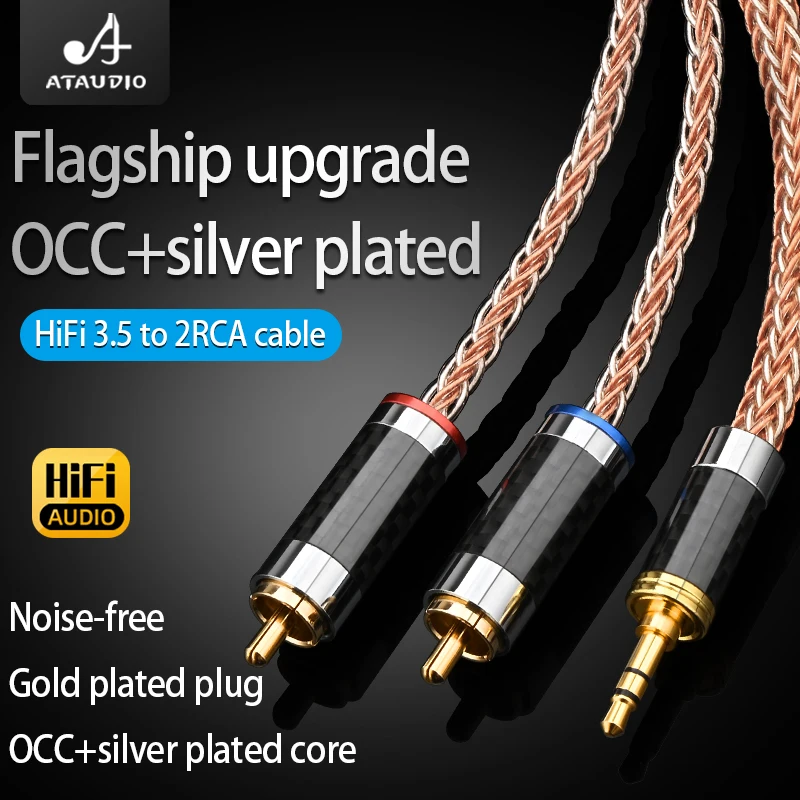 HIFI 3.5mm to 2 RCA Audio cable OCC and silver plated Stereo Cable AUX RCA Jack 3.5 Y Splitter for iPhone MP3 DVD Amplifier