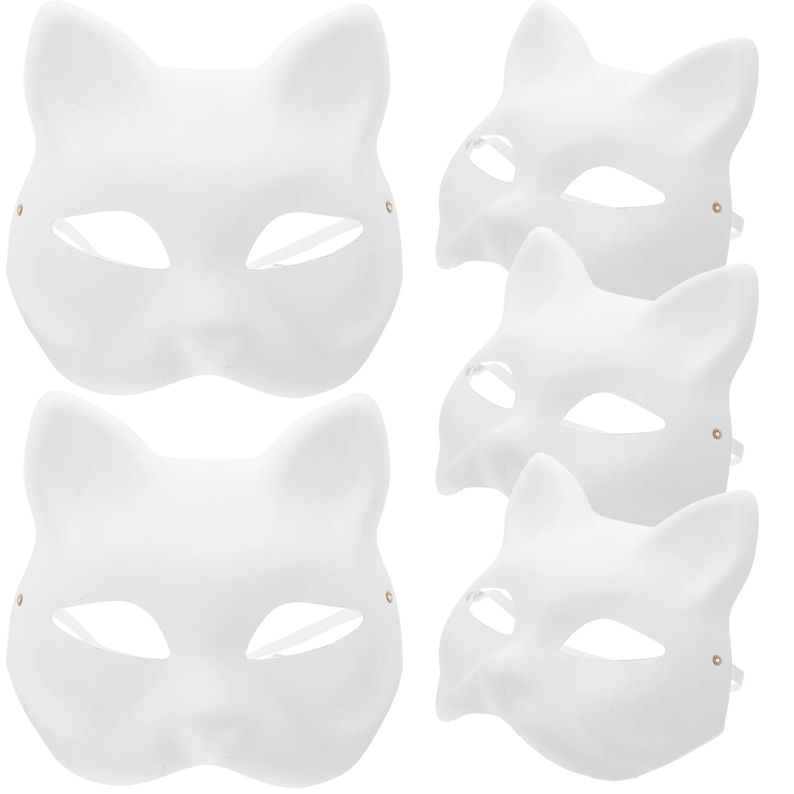 5 Pcs Tail Half Face Cat Mask Child White Masquerade Paper Paintable Halloween Costume Cosplay Craft Blanks