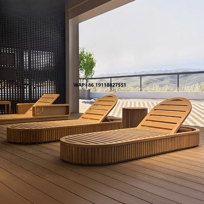 Kursi Santai Kayu Jati Solid untuk Luar Ruangan, Model Hobo, Tahan Lama, Mewah, Anti Air dan UV, Cocok untuk Villa, Hotel, dan Tepi Kolam Renang