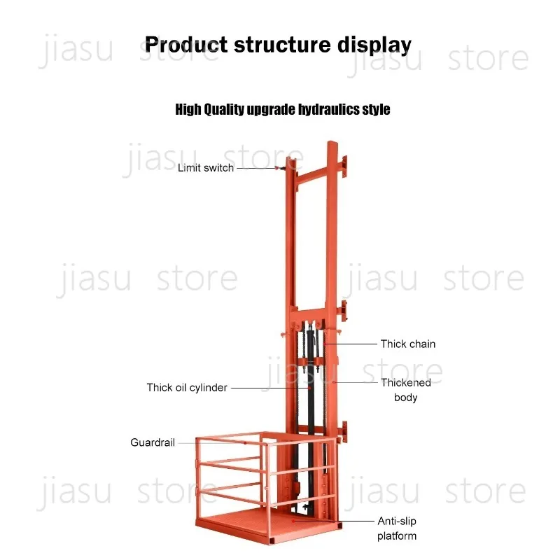 Electric Chain Hoist 500kg 1Ton Load Vertical Cargo Lift Hydraulic Small Home Warehouse Lift 2-10m Lifting Height