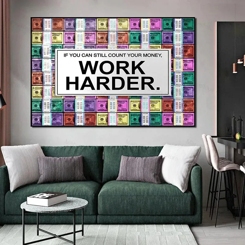 Work Hard Money Art Motivational Quotes Canvas Painting Modern Posters Prints Wall Art Pictures for Office Corridor Home Decor