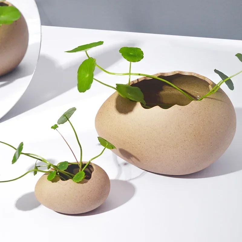 Creative Dessert Bowl Noodle Bowl Hydroponic Egg Shell Ostrich Vase Cute With Nest Home Decoration Modern Simple Ceramic Craft