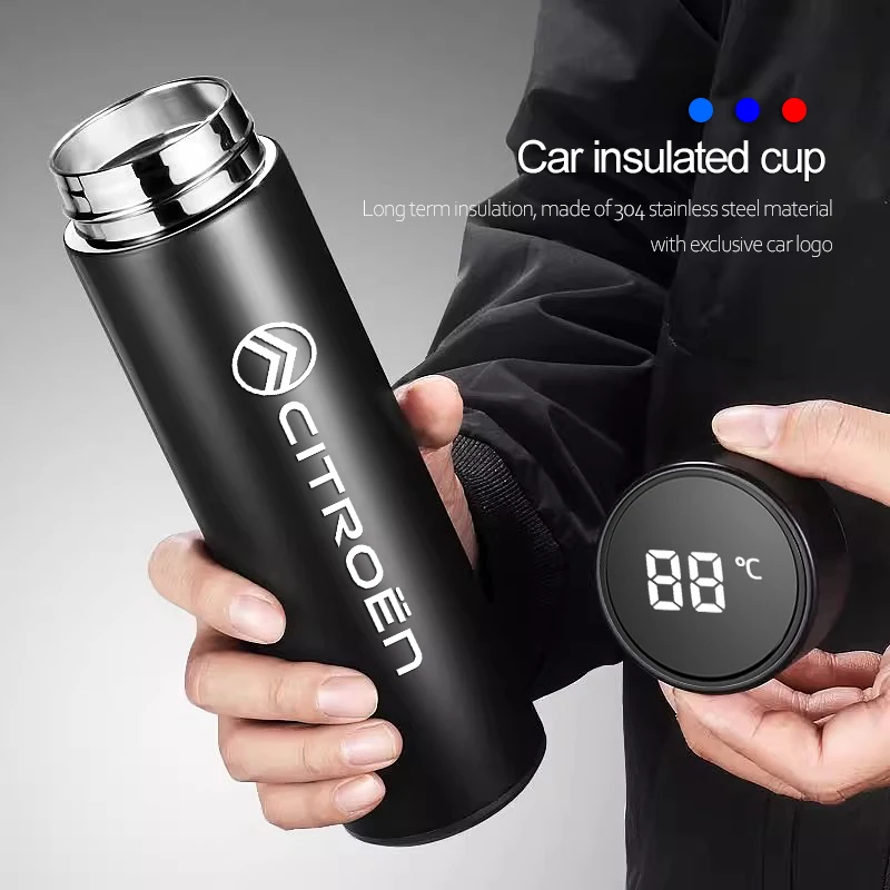 Bouteille Thermos intelligente en acier inoxydable avec Logo de voiture Portable de 500ml, pour citroën e-C3 e-C4 X C5X C3 C4 Cactus Picasso c-crosser C6
