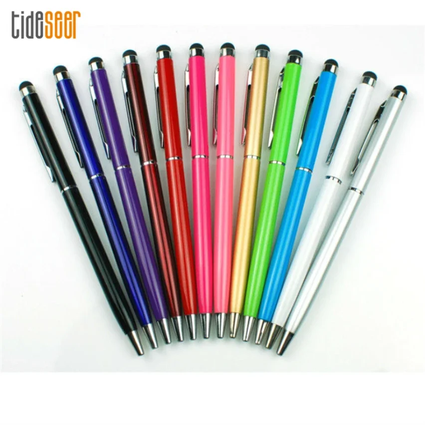 300pcs Colorful Universal 2 in 1 Metal Capacitive Stylus Touch Screen Pen with Ballpoint Pens Suit For Smart Phone Tablets PC