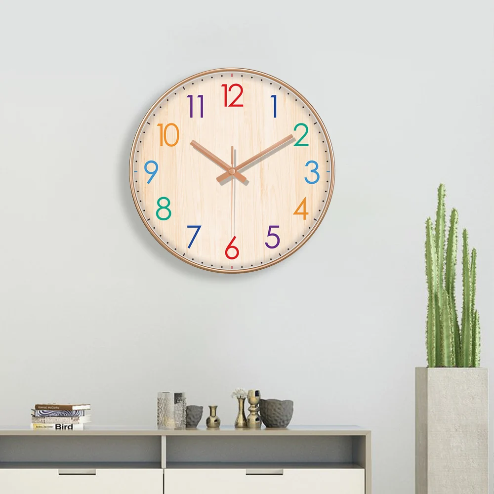 

Modern Wall Clock Colorful Numerals ABS Frame Silent Non-Ticking Quartz Clock for Living Room Bedroom Kitchen Office Decor