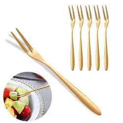 6Pcs Stainless Steel Fruit Fork Small Toothpick Multifunctional Fruit Stick Gold Moon Cake Knife Food Picks Kitchen Accessories