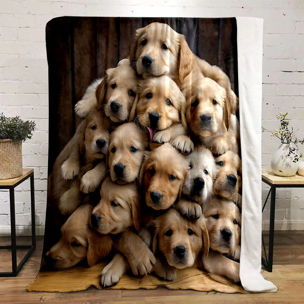 Cozy Golden Retriever Dog Pile Print Flannel Throw Blanket Soft, Reversible,Bed, Office, and Travel Perfect Gift for Pet Lovers