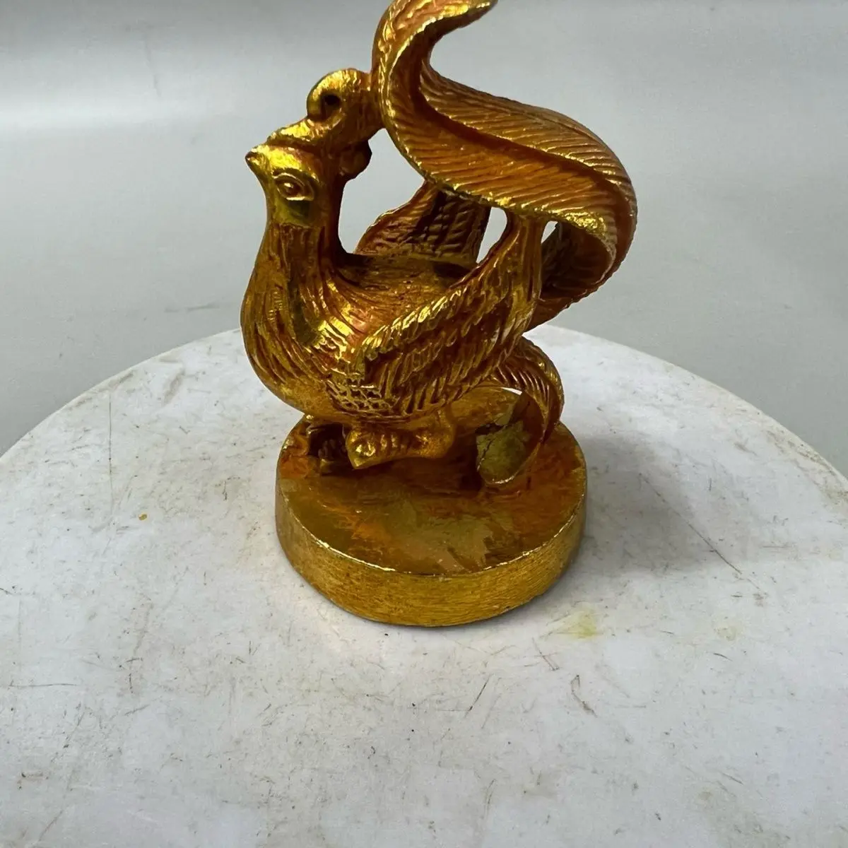 Gilt Vermilion Bird round seal Ornament Decoration Tea Pet Figurines Desk Decor Accessories