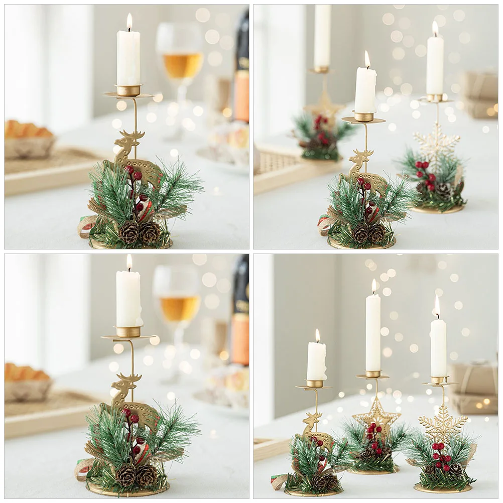 

1pc Elk Candlestick Decorations Christmas Party Iron Wooden Ornament Lovely Festive Stand Holder for Home DIY Crafts