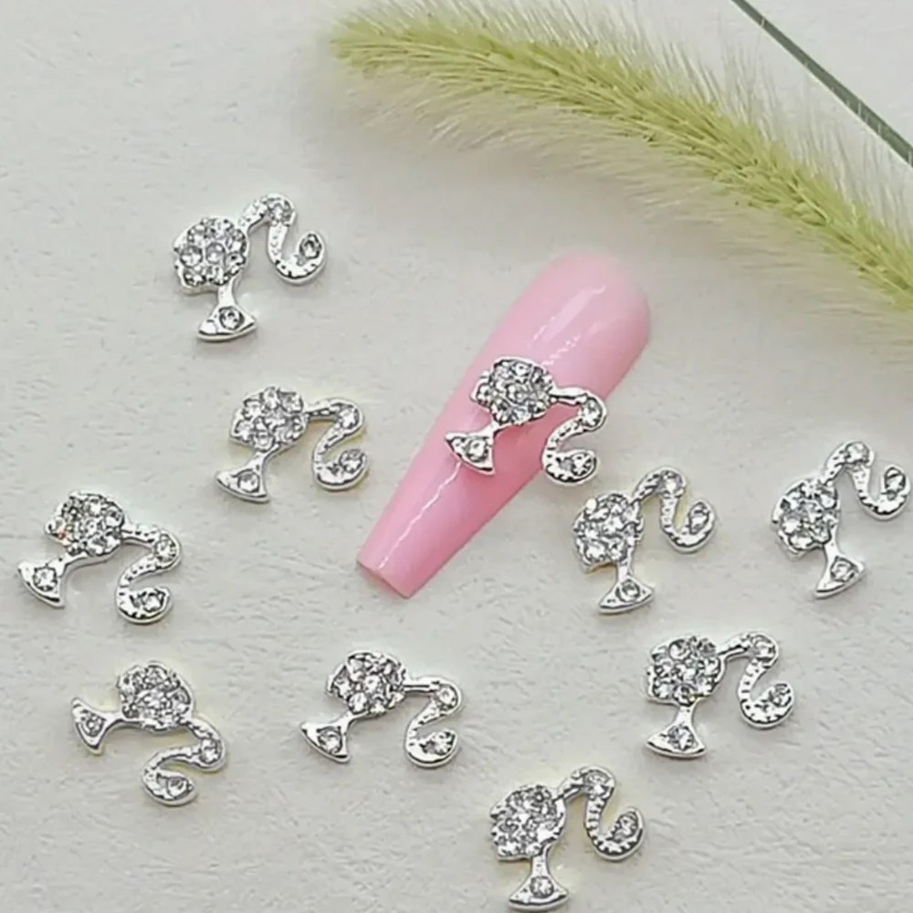 20pcs Silver Alloy 3D Head Charms, Cute Women's Head Design, Shiny Crystal Rhinestone Nail Art Decorations, Kawaii Metal