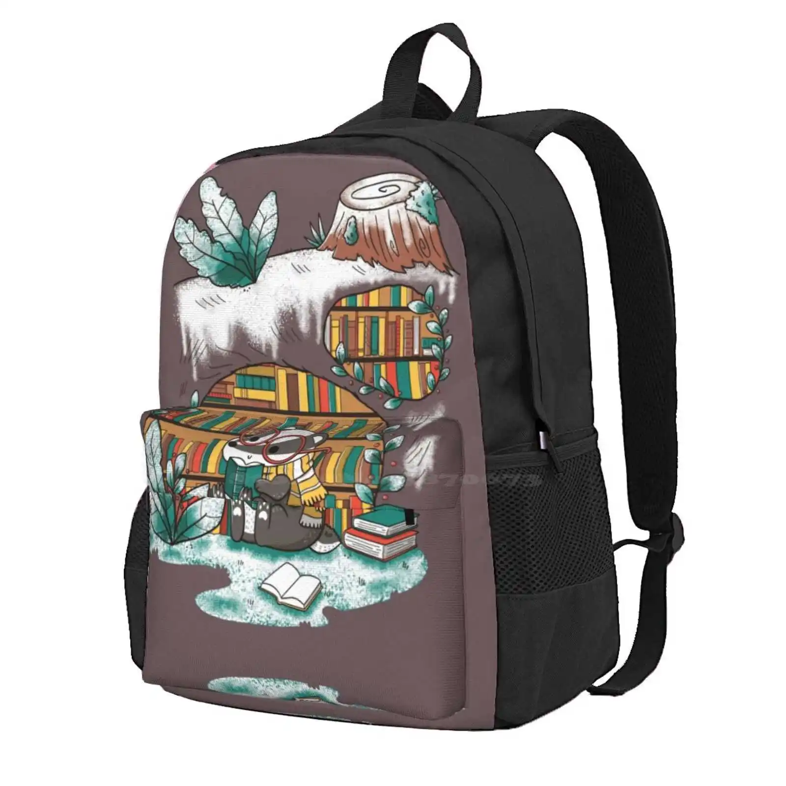 Badger Cozy Library Hot Sale Schoolbag Backpack Fashion Bags Taylorross1 Library Autumn Cozy Coziness Cute Kawaii Book Reader