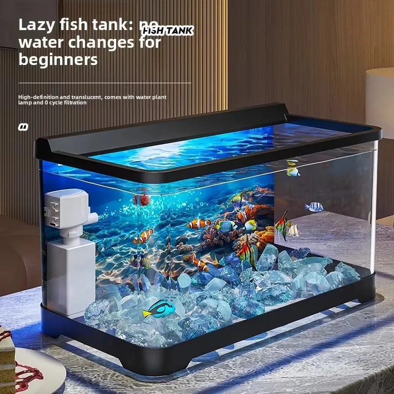Compact Desktop All-in-One Aquarium Mini Fish Tank With Background Sticker Goldfish Bowl Living Room Home Decor Aquarium