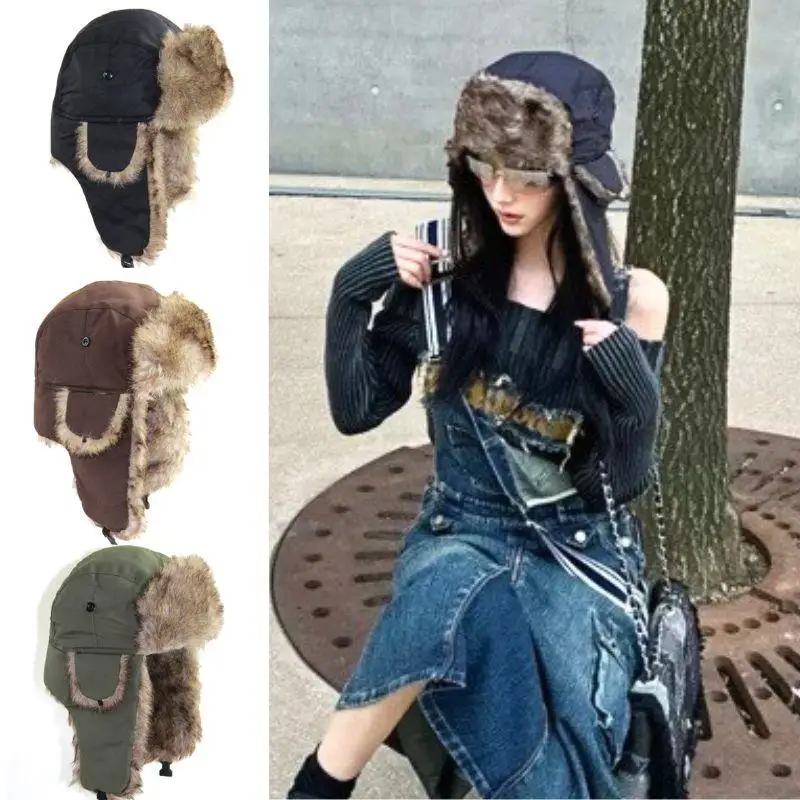 

Winter Trapper Aviator Trooper Earflap Hat Winter Fur Bomber Hats Men Russian Ushanka Hat Unisex Outdoor Skiing Hunting Cap