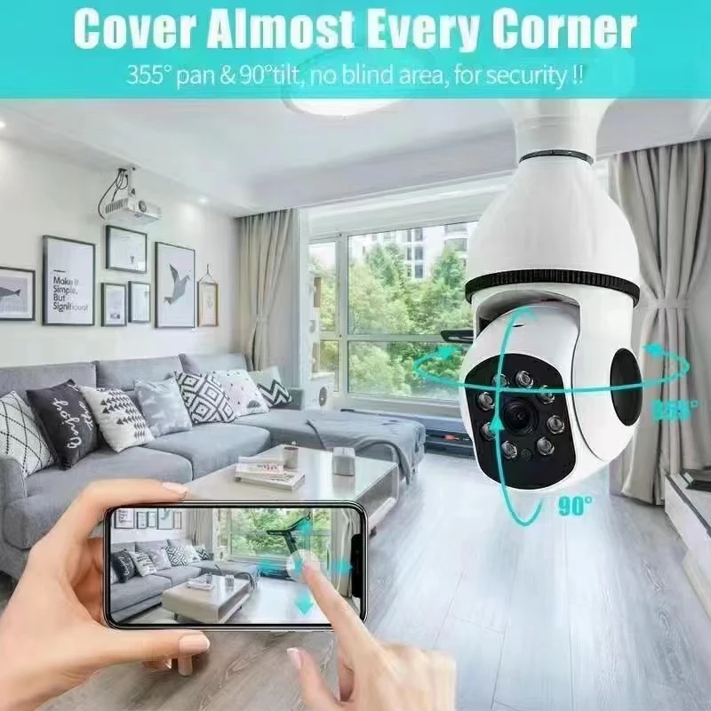 2MP 1080P E27 Lamp Head Socket Wireless PTZ IP Dome Camera Full Color AI Humanoid Detection Auto Tracking Security Baby Monitor