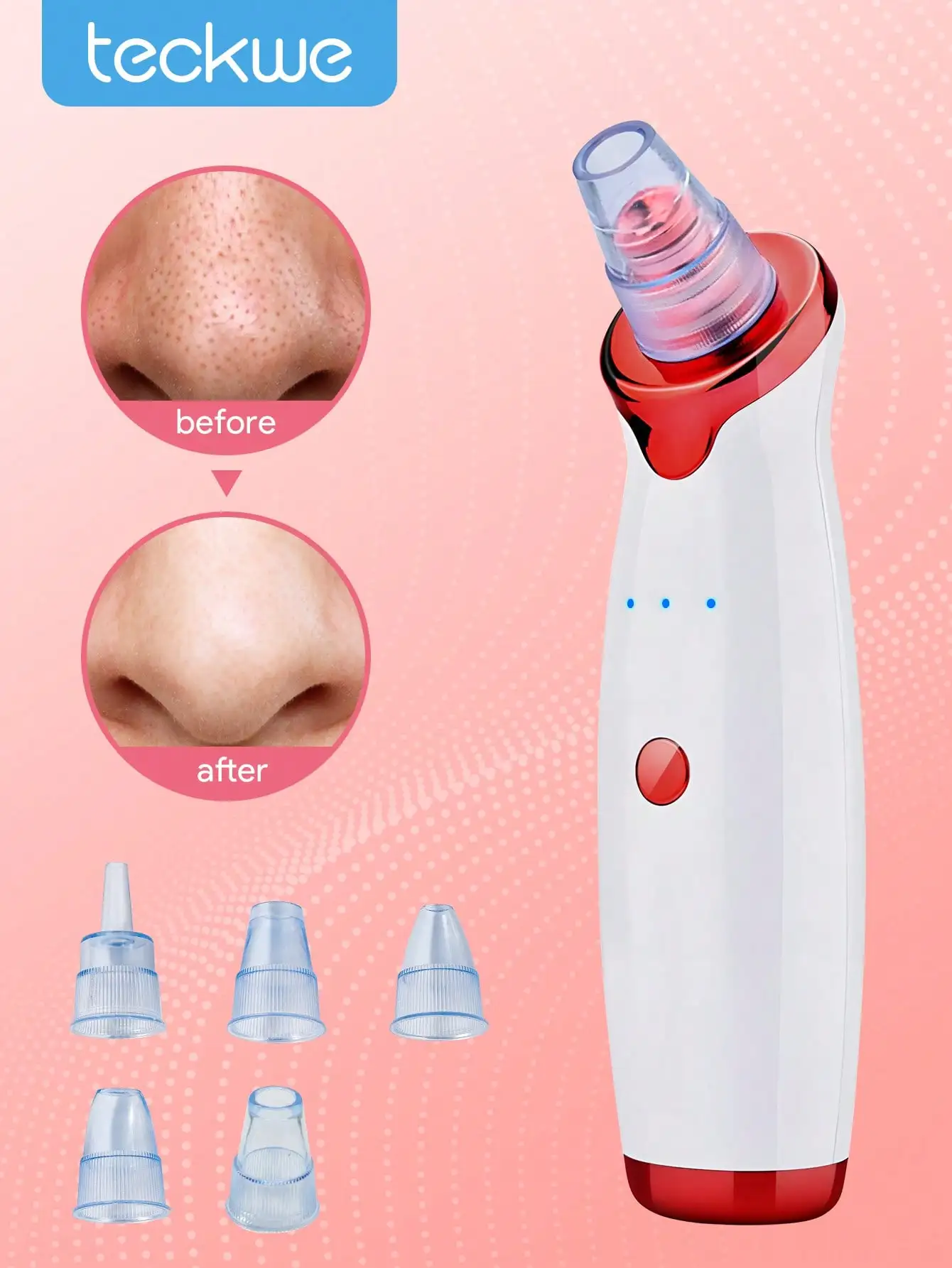 

Teckwe Blackhead Remover,Pore Vacuum Electric Black Head Remover For Face Acne Comedone Whitehead Extractor Kit USB Interface Type With 5 Suction Power For Men & Women
