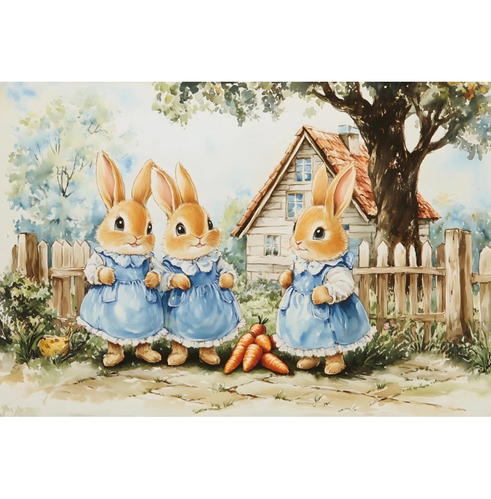 Spring Easter Photography Background Cute Rabbit Carrot Manor Tree Kids Birthday Decor Baby Portrait  Photo Backdrop Photostudio