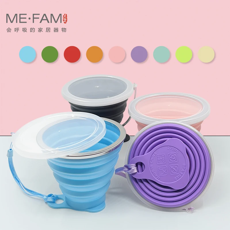 270ml Silicone Collapsible Travel Cup Folding Camping With Lid Expandable Drinking Mug Outdoor Sport Portable Water Cup Set Of 4