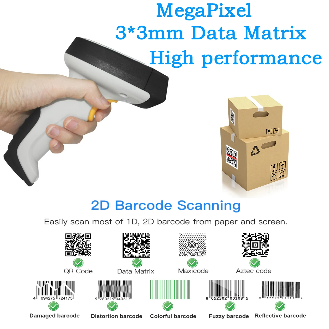 

EVAWGIB Ultra-high performance Barcode scanner Mega pixel super resolution 1D 2D QR barcode reader Handel scanner scanning 3*3mm