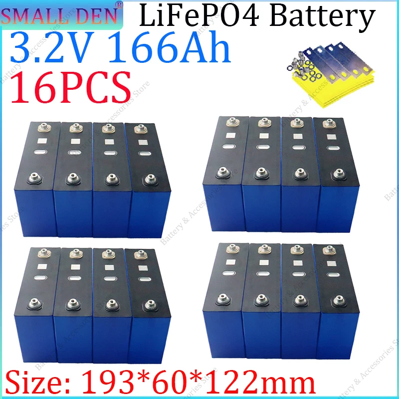 

New 16PCS 3.2V 166Ah 170Ah Lifepo4 Battery Large Capacity DIY12V 24V 36V 48V Suitable for RV Travel Camping Solar Energy Storage