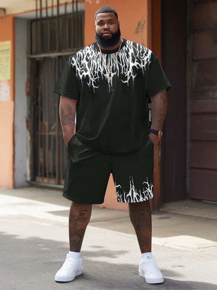 L-9XL Short sleeved T-shirt Shorts Set Plus Size Men Summer Casual Hip Hop Geometric Dark Pattern Print Two Piece Set ZOOY