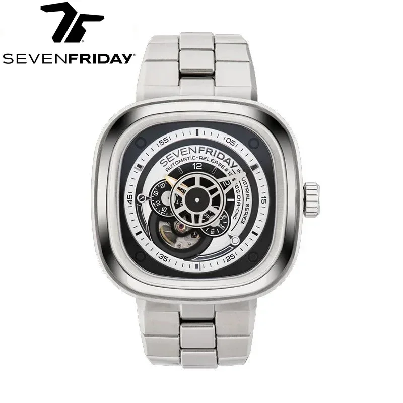 SEVENFRIDAY P series square large dial automatic mechanical watch fashionable men\'s watch P1B/01M steel belt model sevenfriday