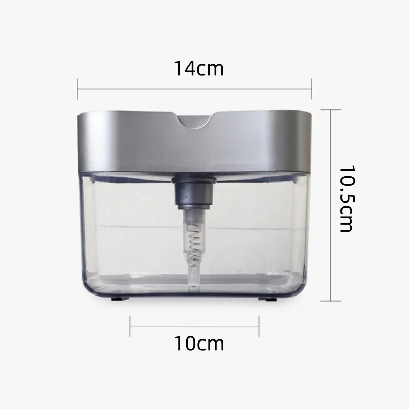 Household Kitchen 2 In 1 Pressing Soap Liquid Box, Easy To Replenish, Durable, For Sponge, Dish Cloth, Pot Brush, Black Grey view 2