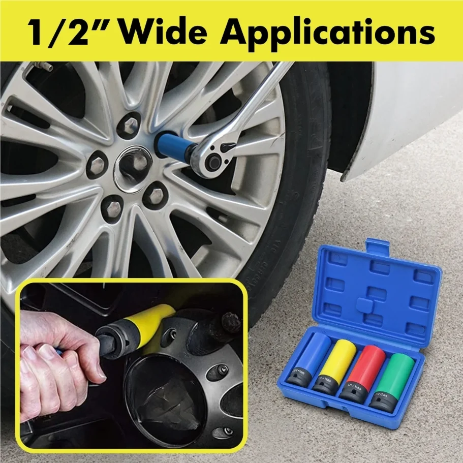 1/2 "محرك العروة الجوز مجموعة مقابس محرك عجلة المقبس إصلاح السيارات حامي تأثير كم مجموعة 15 مللي متر ، 17 مللي متر ، 19 مللي متر ، 21 مللي متر ، و 22 مللي متر #6