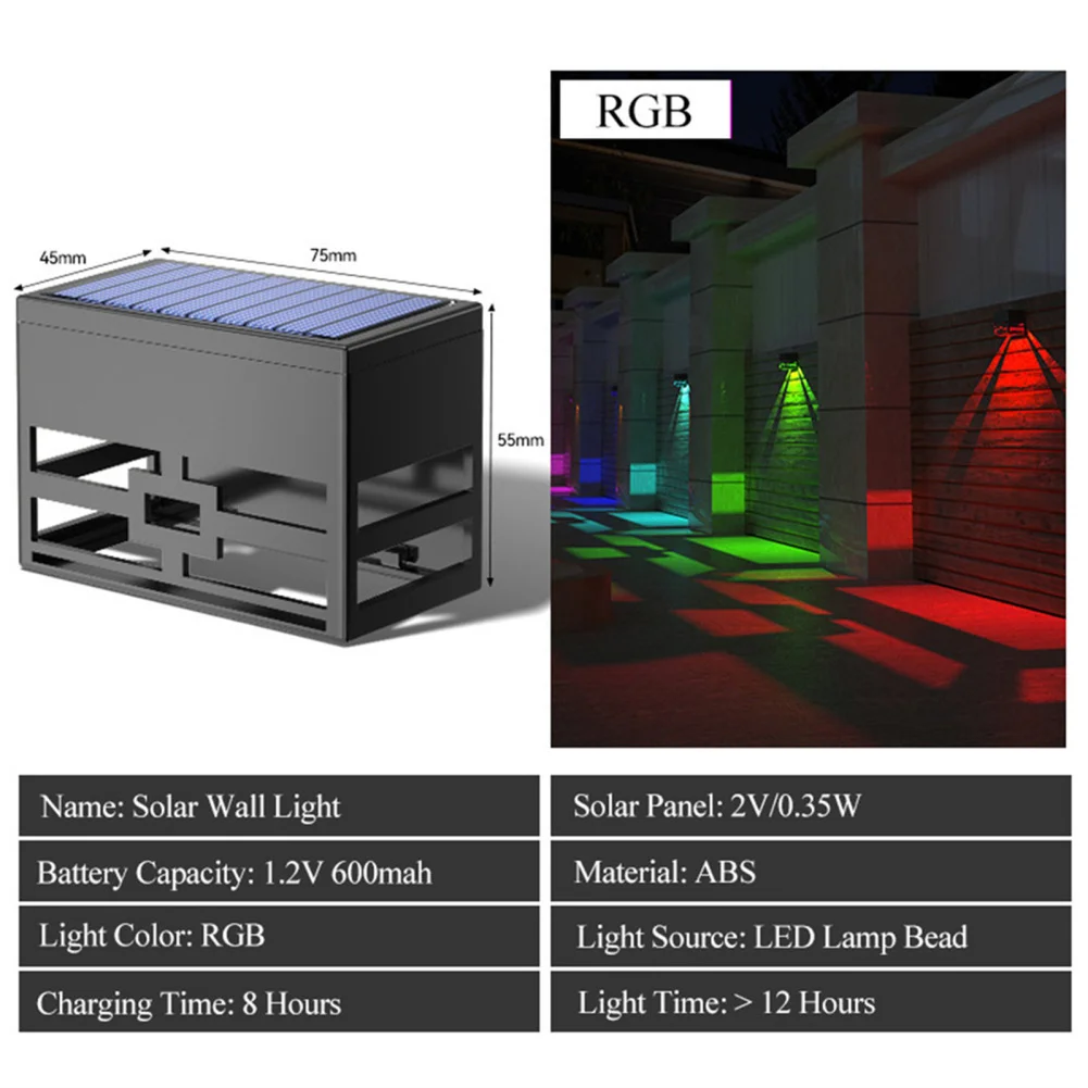 4 Pcs Led RGB Solar Wall Lamp With 2V/0.35W Solar Plate Outdoor Waterproof Sconce Lantern For Balcony Yard Street Garden Decor