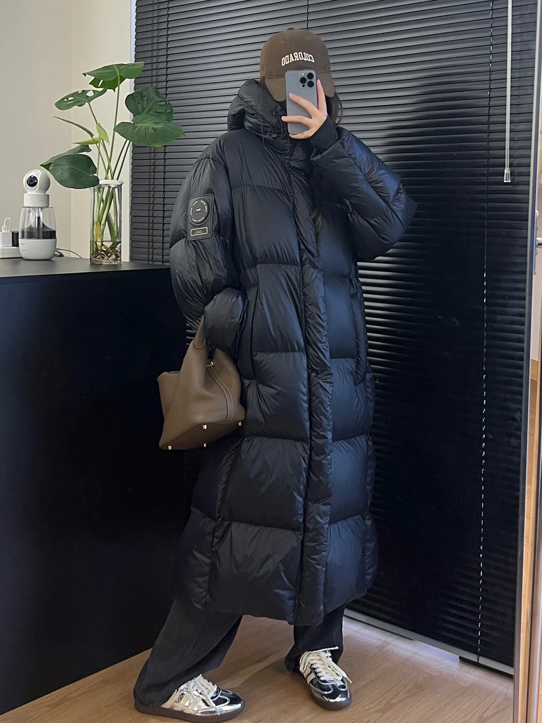 Black Long Down Jacket Winter Women Hooded Patch Thickened Coat Casual Fashion Straight Zipper Warm White Goose-down Overcoat