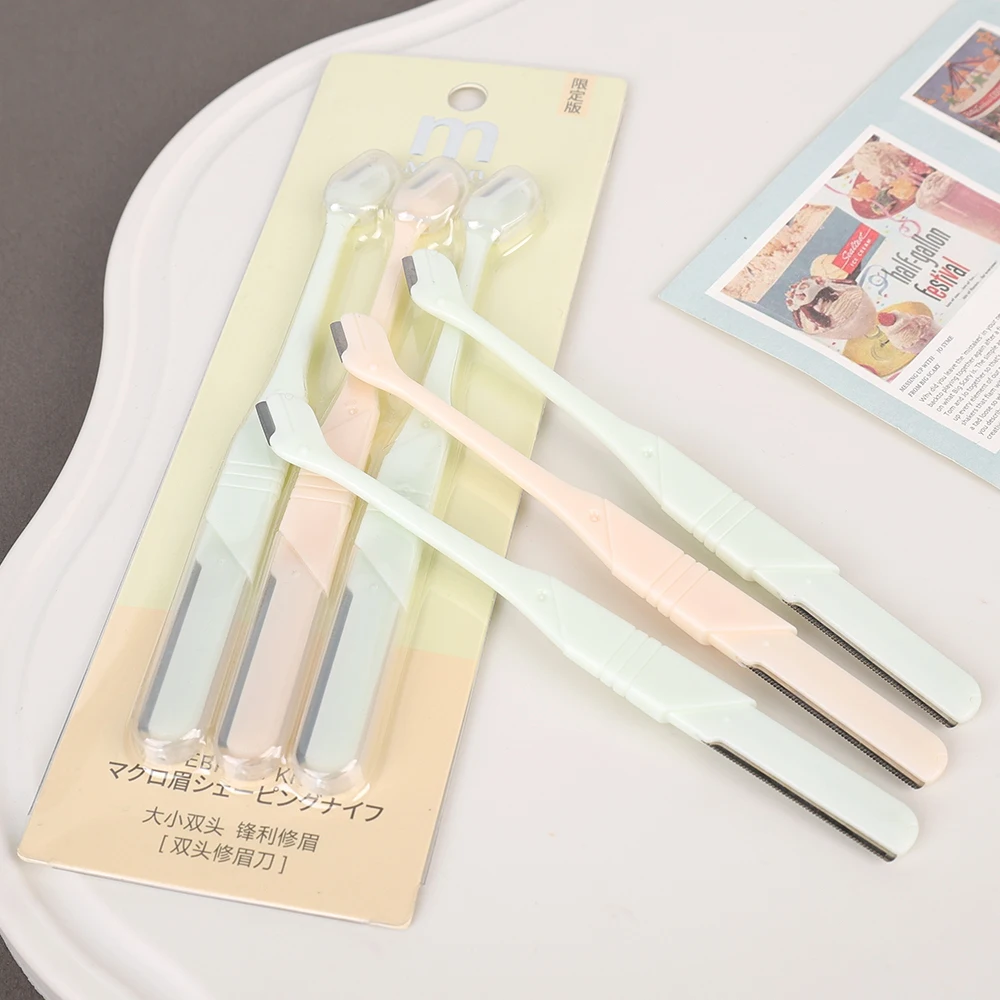 3 Pieces Of Eyebrow Trimmers, Double-Headed Sharp Blades, Safety Net, Professional Eyebrow Trimmer, Portable Eyebrow Makeup Tool