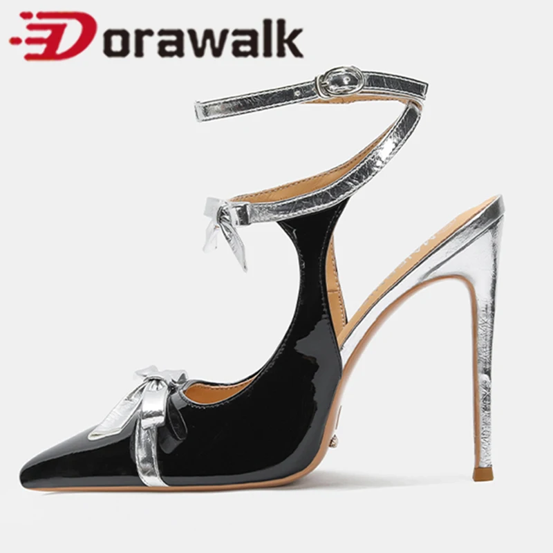 

Designer Pumps Sexy 12cm Bow Decor Cute Ladies Cross Tied Super High Heels Pointed Toe Stage Performance Dress Show Shoes