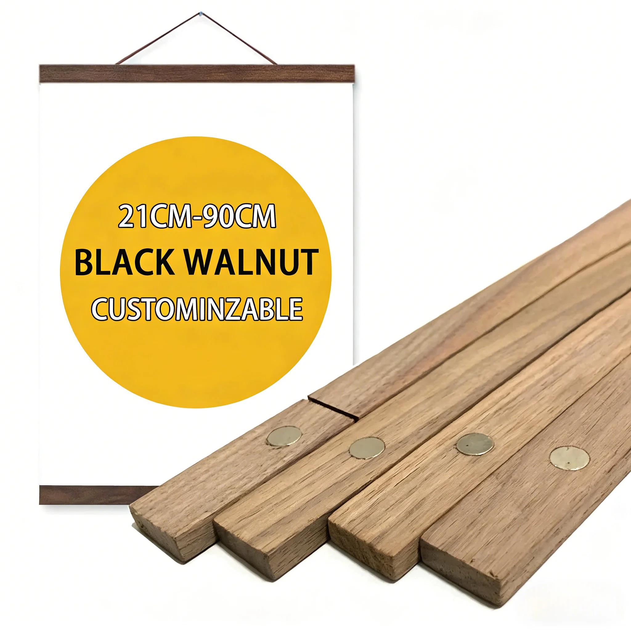 21-90cm 8 Sizes Magnetic Wooden Poster Frame, Teak Painting Wood Hangers Hanging Frame for Poster & Scroll Artwork Holder Decor