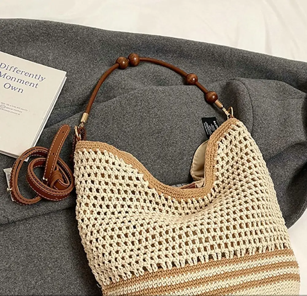

Trendy Shoulder Tote Macrame Bag Hobo Handbag For Vacation Casual Outdoor Shopping Pouch Storage Organizer