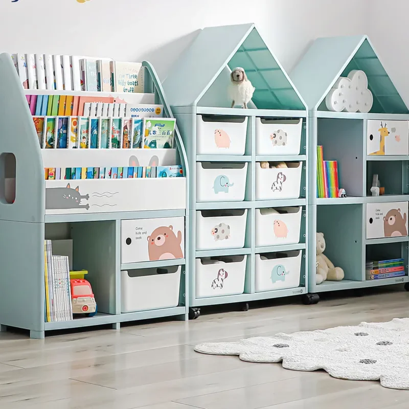 Book Cabinet Roof Shape Book Shelf Multi-layer Structure Shelf Furniture Round Corner Bookshelf For Children Universal Pulley