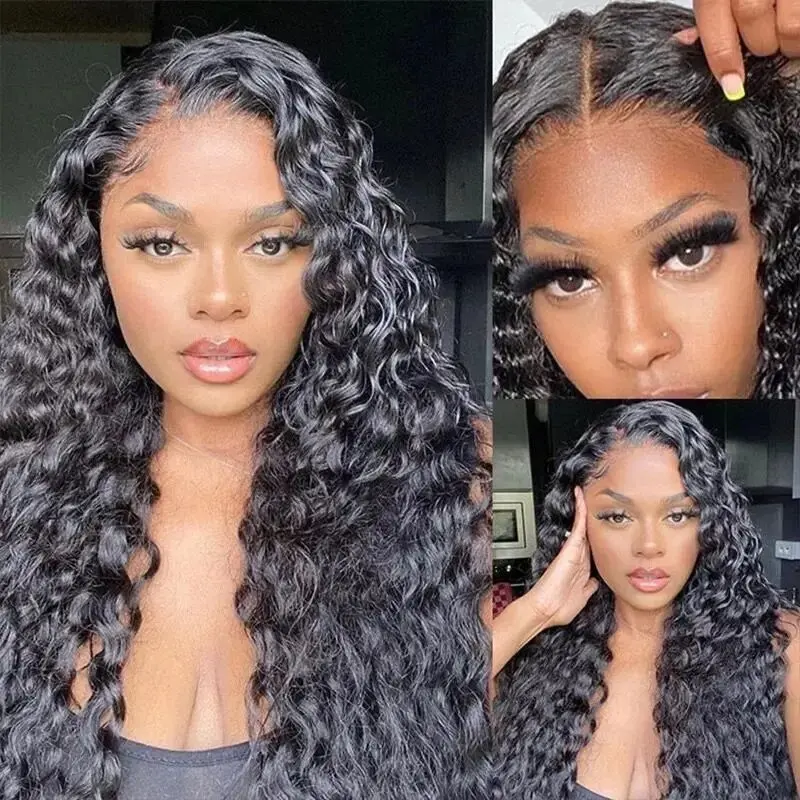 Rosabeauty 250% Density HD 13X6 Transparent Deep Wave Nature Color curly Lace Frontal Wigs 13X4 Front Human Hair Wig 30 40 Inch