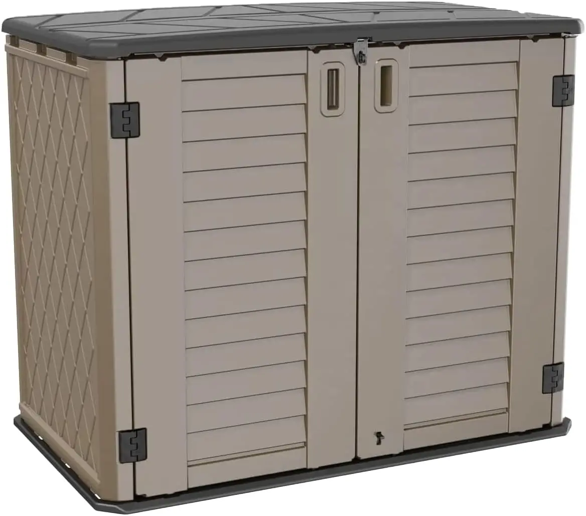 26 Cu.ft Outdoor Storage Shed Multi-Function, Lockable Horizontal Storage Unit Weather Resistance Patio Garden(Brown)