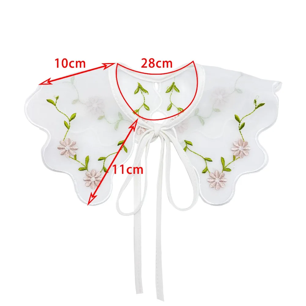 Женский кружевной воротник с вышивкой из органзы, модная шаль со съемным воротником рубашки, воротник с передней планкой
