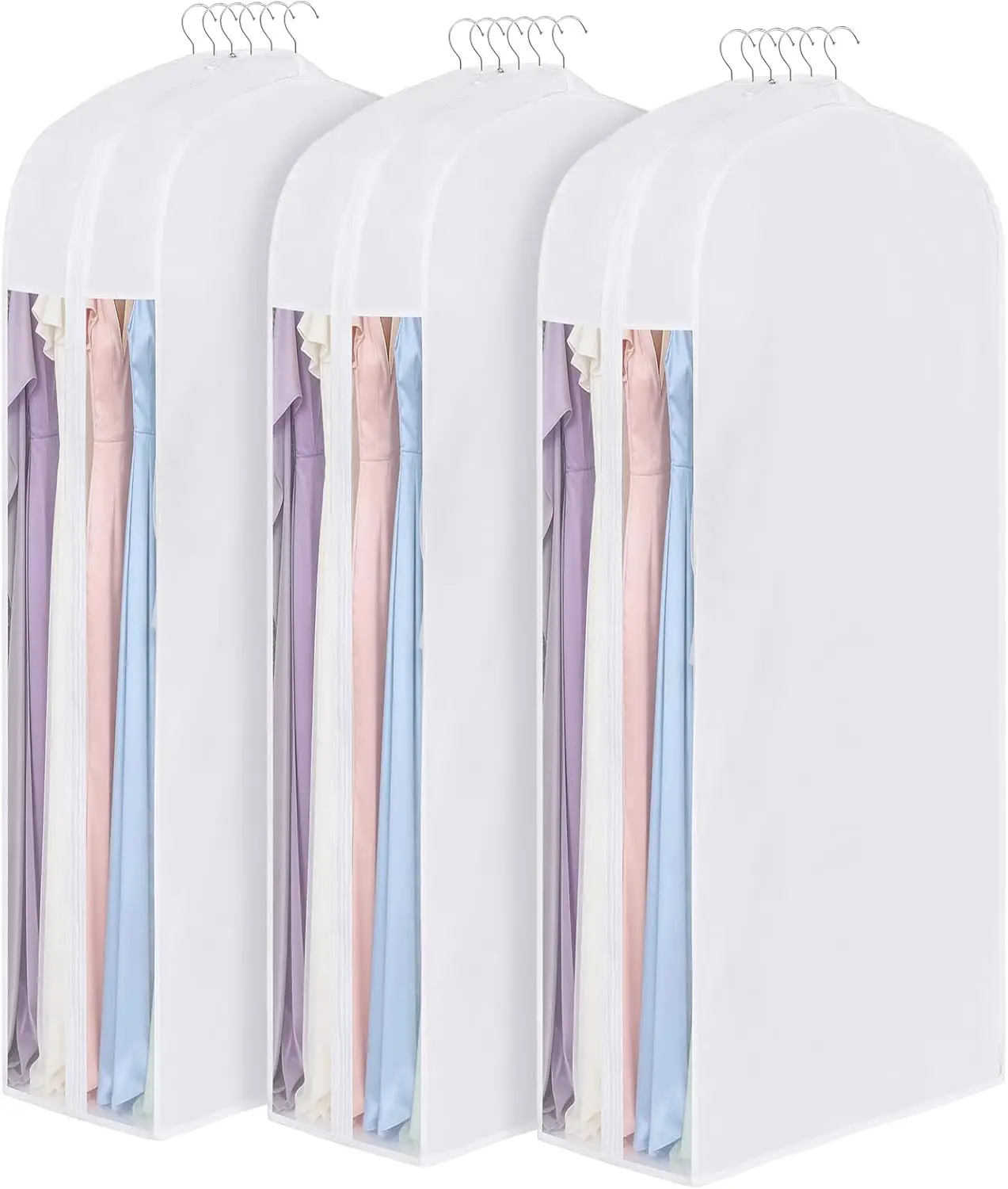 

Чехол для одежды из премиального хлопка 60 дюймов с прозрачным окном и молнией, дышащий пылезащитный чехол для хранения длинных платьев, 3 штуки в упаковке