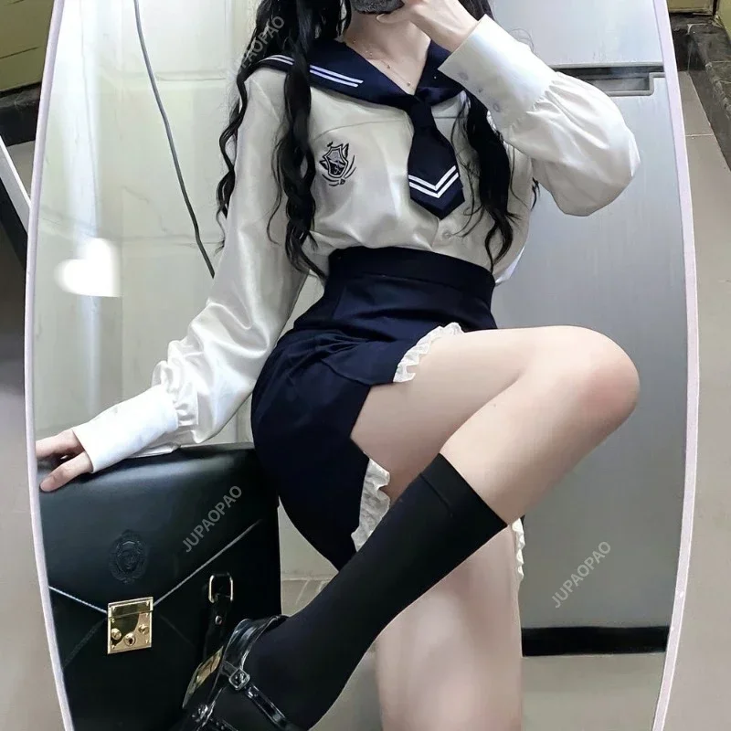 

Japanese Girls School Uniform Ins Autumn Winter Blue Long Style Spicy Girl Uniform Short Skirt Anime Cosplay Hip Hugging Skirt