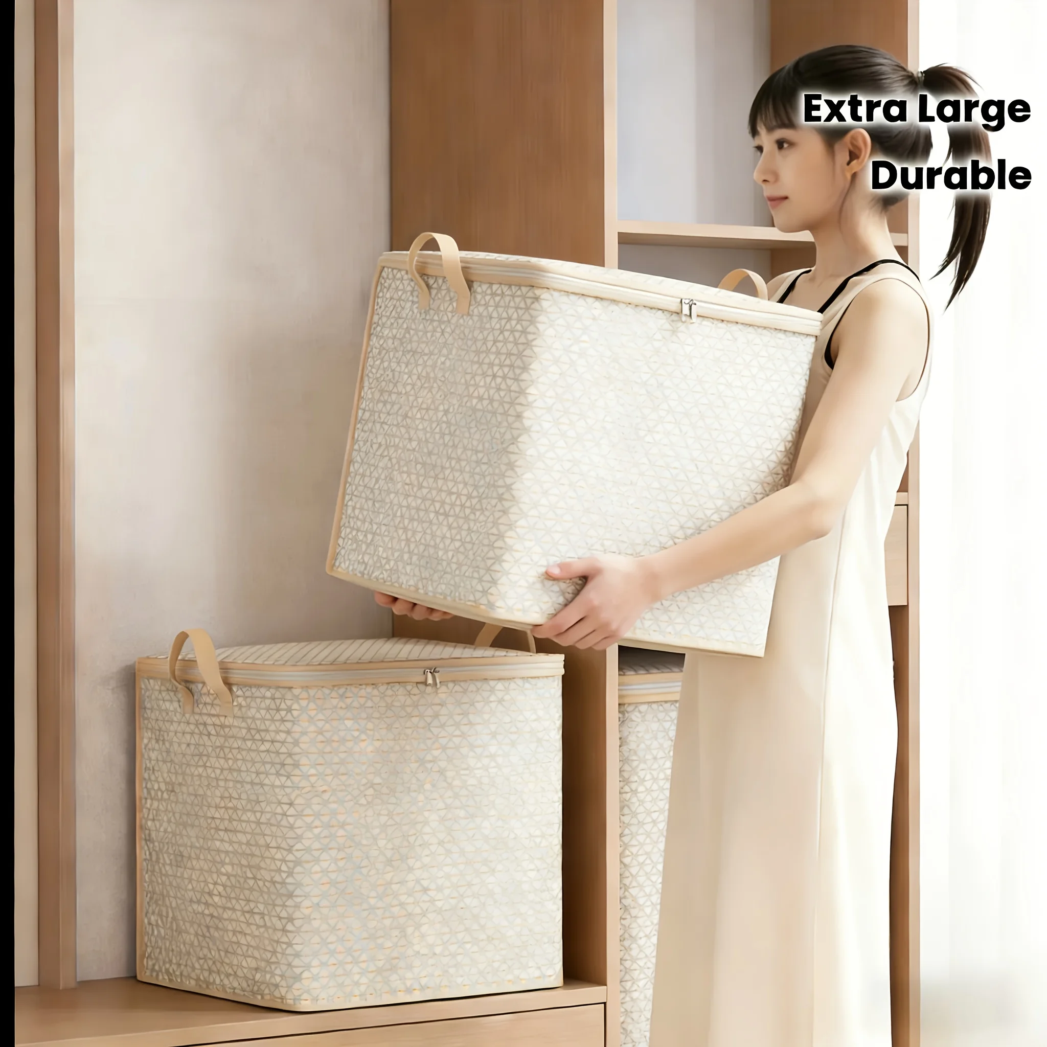 Upgraded Extra-Large Folding Storage Box, Wardrobe Towel Organizer, Bathroom Sundries Storage, Stackable Shoe Storage Box