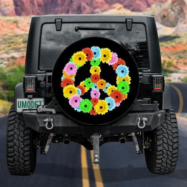 

Colorful Flower Peace Sign Spare Tire Cover 32" Car Accessories Camp SUV Cover