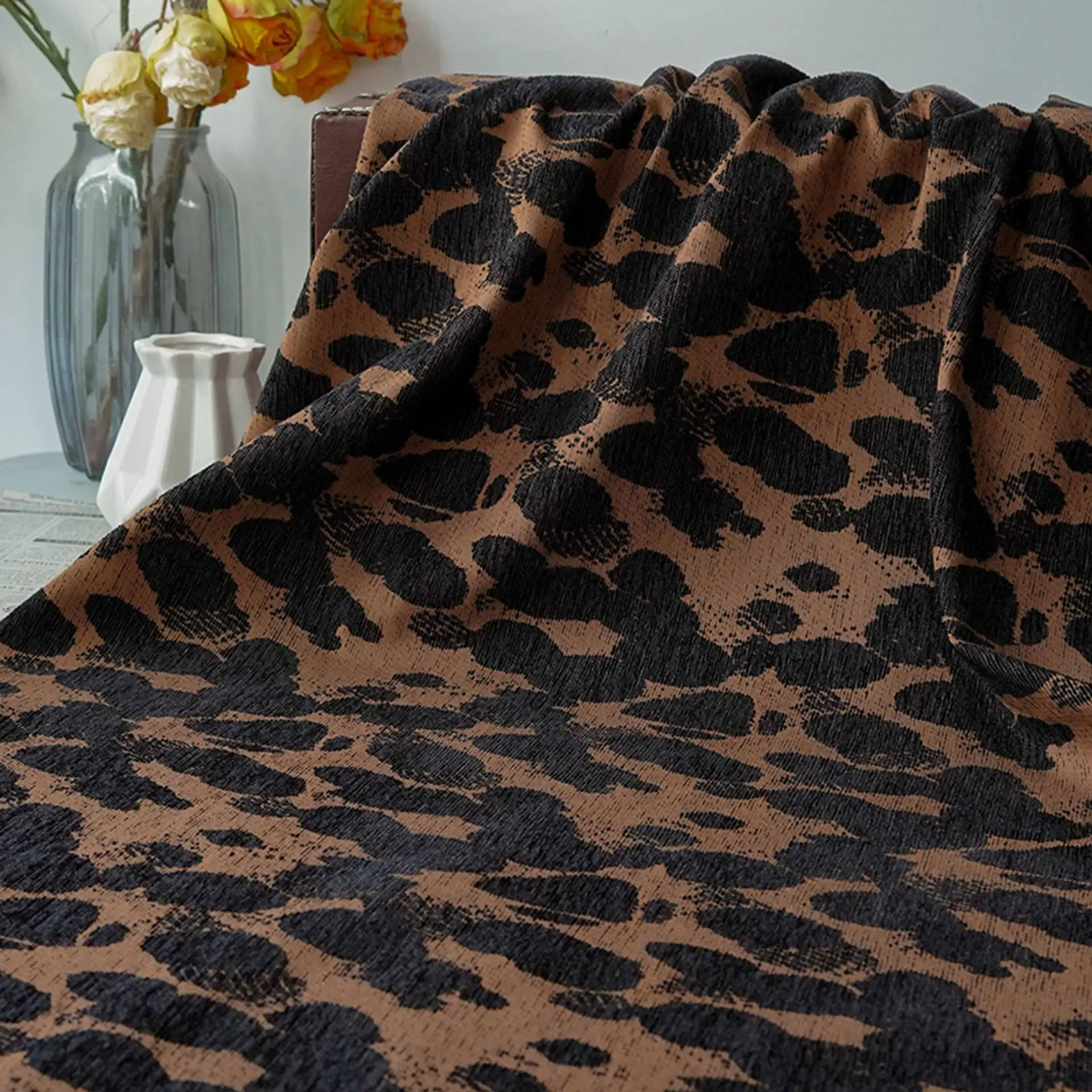 

Retro Style Leopard Print Jacquard Fabric Dress Jacket Curtain Pillow Decorative Sewing Fabric