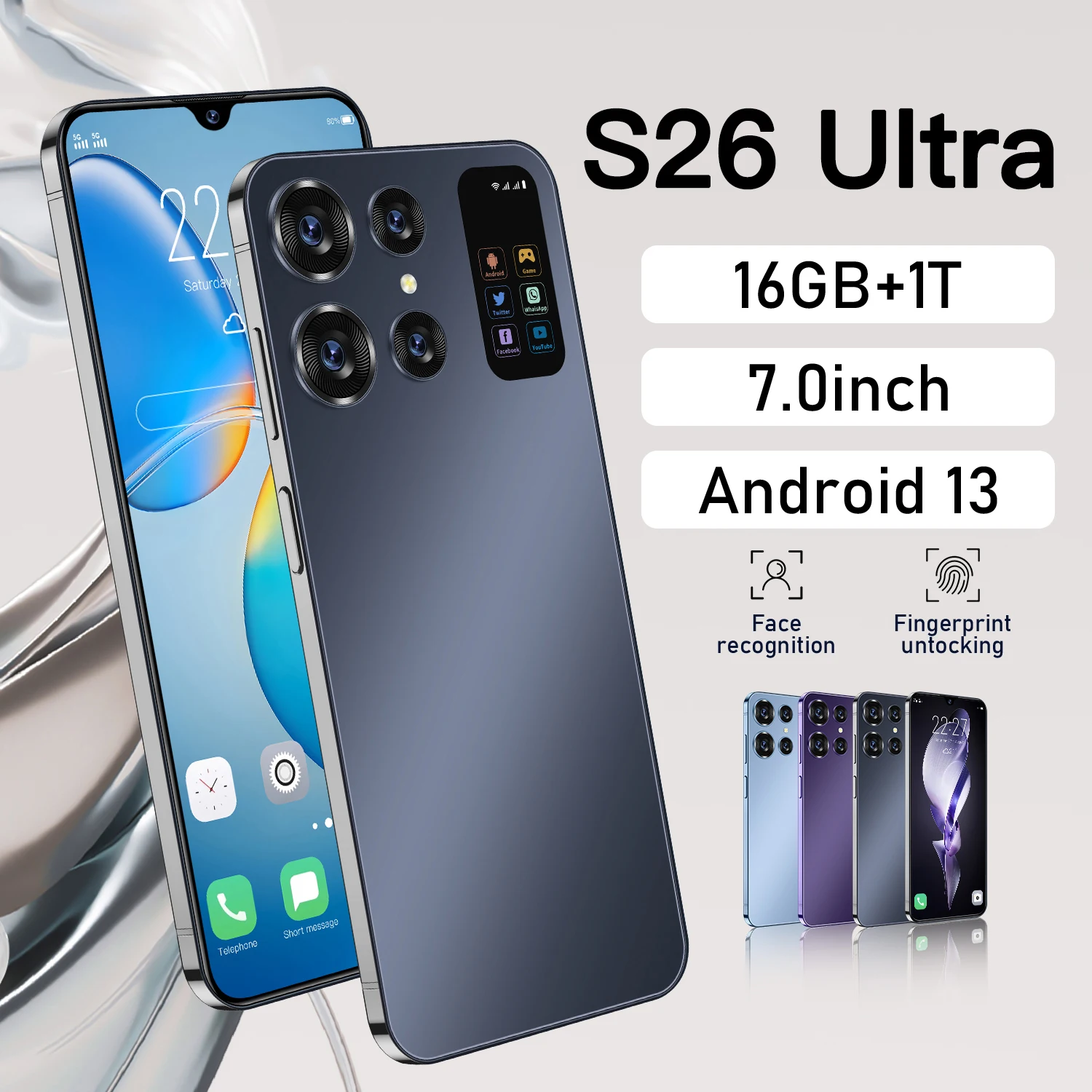 

NEW S26 Ultra Smartphone Original 7.0 Inch Celulares 48MP+72MP Android Moblie Phones Unlocked 16GB+1TB 4G/5G Dual Sim Cell Phone